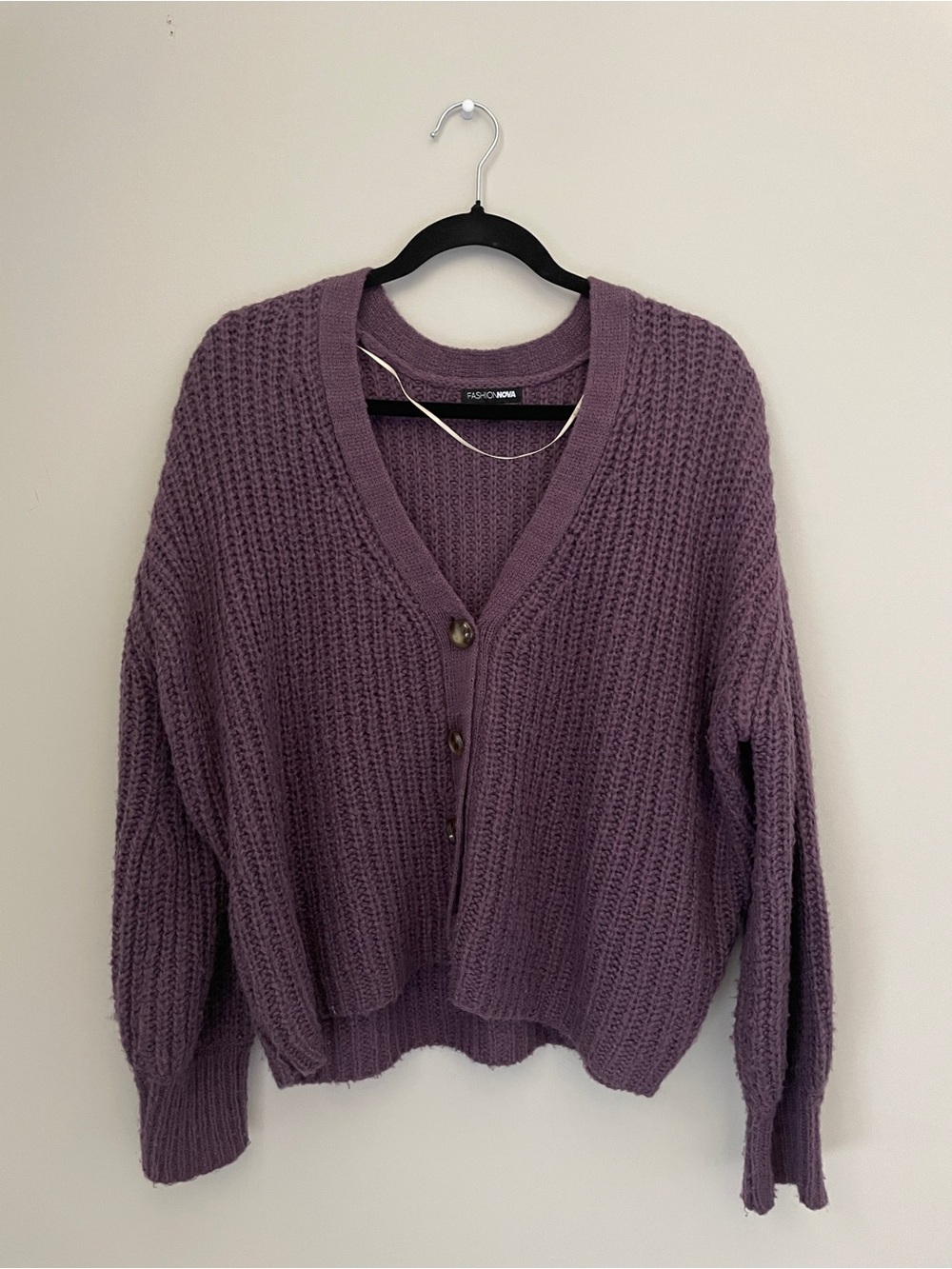 Fashion Nova Mauve Chunky V-Neck Button Cardigan